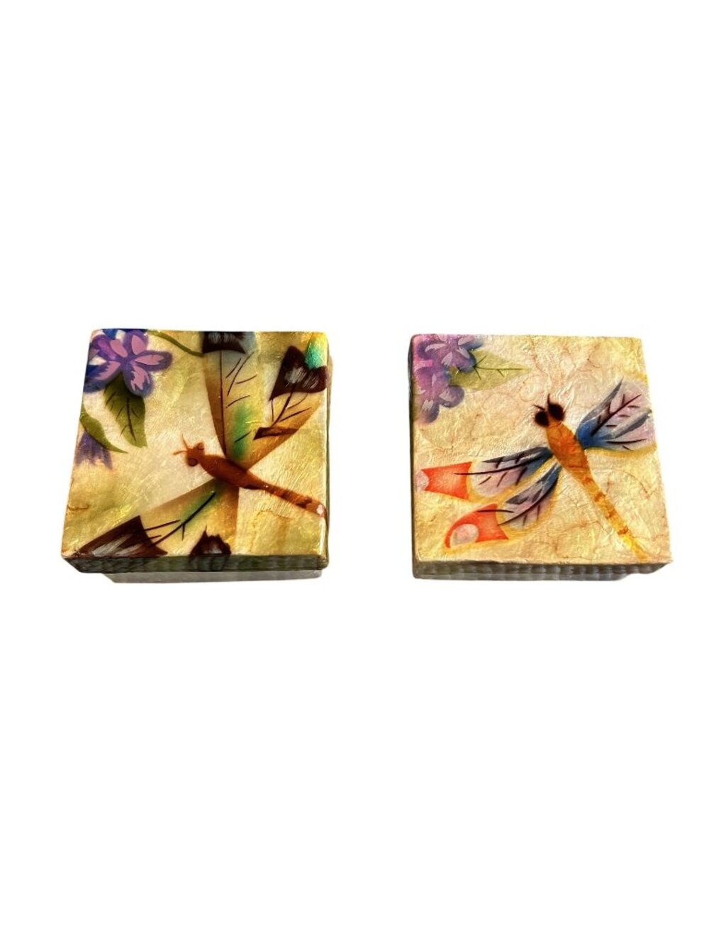 Dragonfly-Themed Hand Painted Trinket Box Set 3x3 Decorative